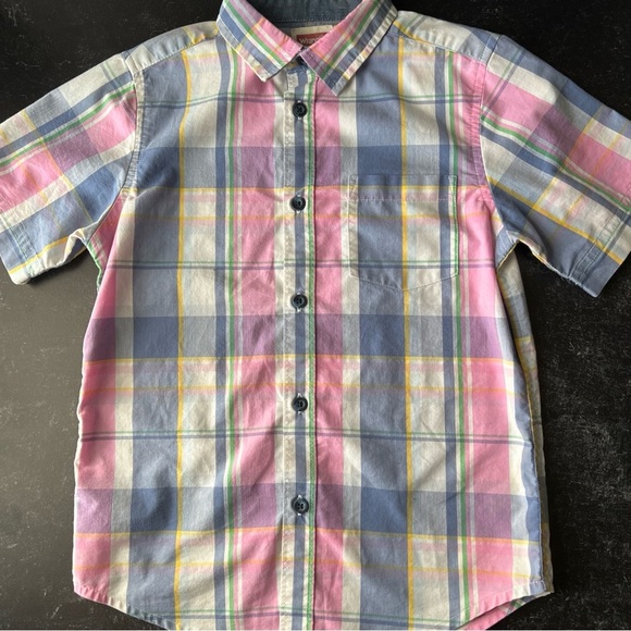 Wrangler Other - Wrangler Boy’s S/S Pink/blue/green/yellow/white Plaid Button Up Size S